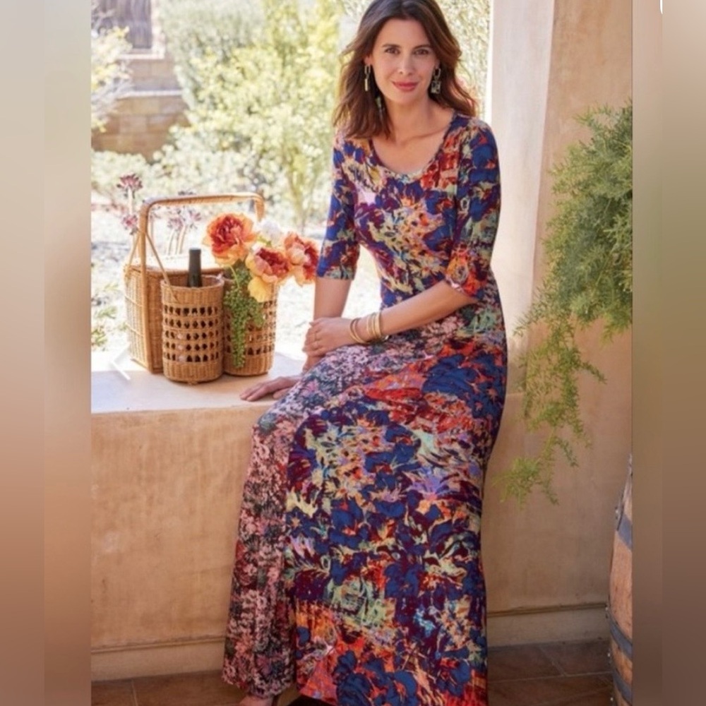 Soft Surroundings Estelle Mixed Floral Print Rayon Maxi Dress Extra Large